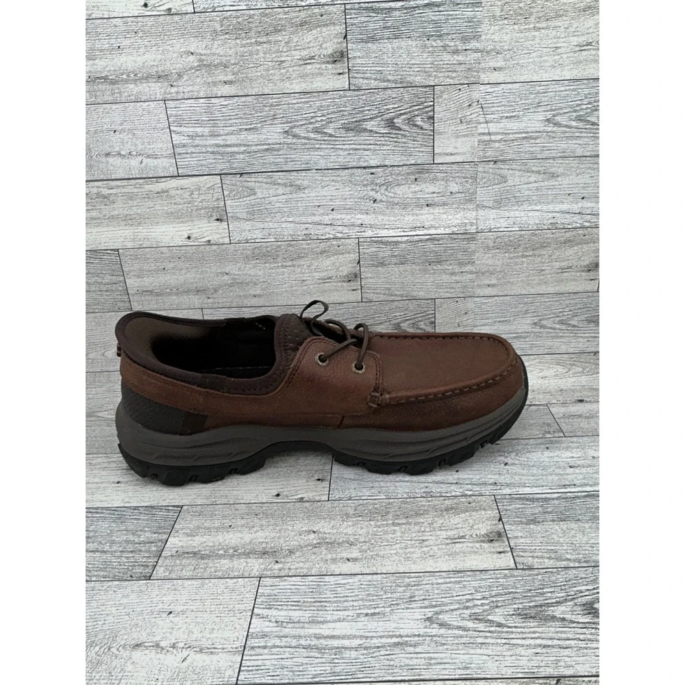 Skechers Slip-ins Expected Arago Brown Leather Boat Shoes 205188WW Men Sz 8.5WW‎